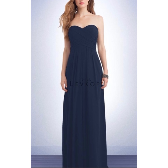 Bill Levkoff Navy Strapless Bridesmaid Dress Style #1121 - Picture 1 of 5